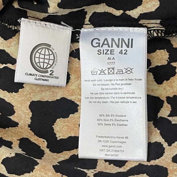 Ganni Blakely Leopard Print Mini Dress in Brown Silk Blend EURO 42 - US Size 10 - Picture 7 of 8